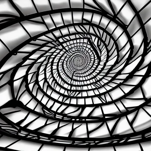 Image similar to fractal spiral staircases leading to infinity, cinematic, trippy, cinema 4 d,