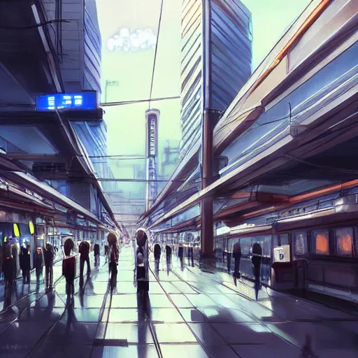 Image similar to Shinjuku Station, Anime concept art by Makoto Shinkai