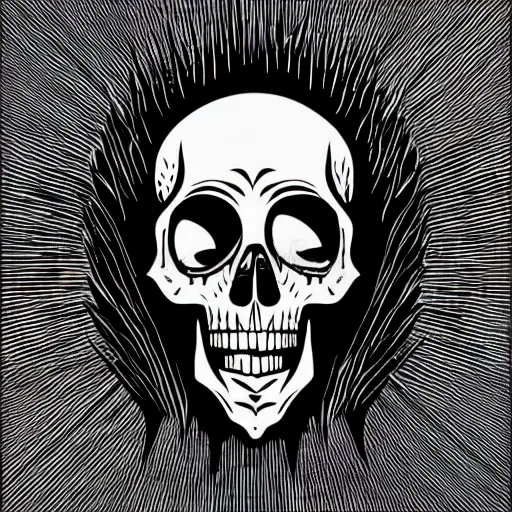 Image similar to dark death metal themed vector illustration for a record label, trees. forest, spikes, skull, microphone, skull, award winning, grunge, iconic, golden ratio