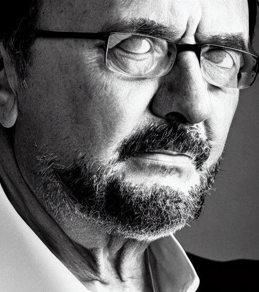 Image similar to A dramatic portrait of Mariano Rajoy, black and white, studio lighting