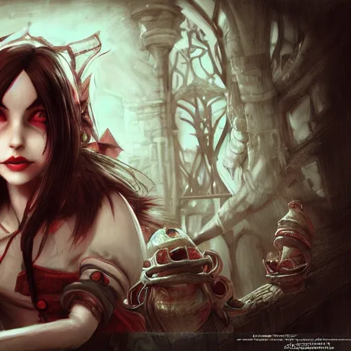 Image similar to alice from alice madness returns, beautiful, mesmerizing, concept art, highly detailed, artstation, behance, deviantart, trending, ken wong