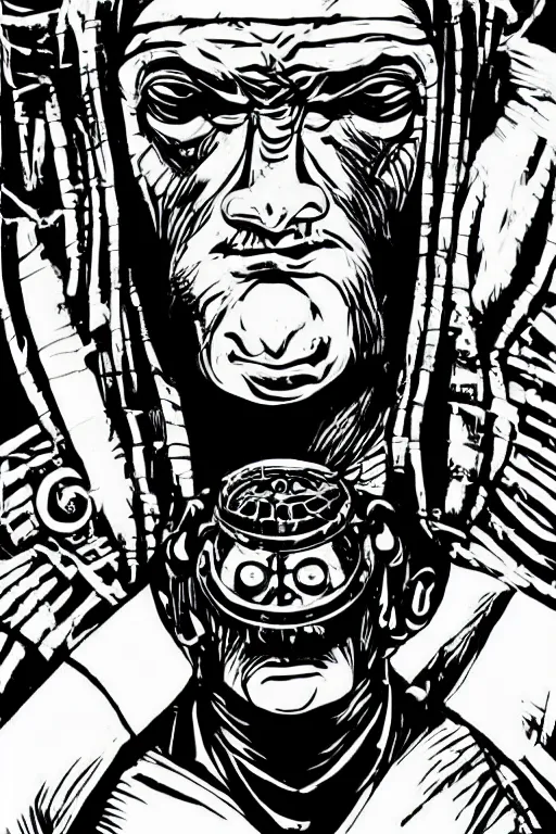 Image similar to 1 9 7 9 sci - fi portrait of an ogre performing ritual sepuku. simple stylized cyberpunk photo from the matrix ( 1 9 9 9 ) by josan gonzalez.