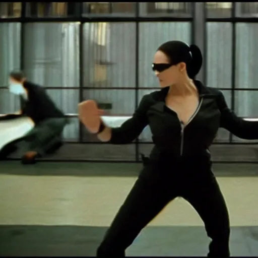 Prompt: matrix slow - motion bullet dodge scene