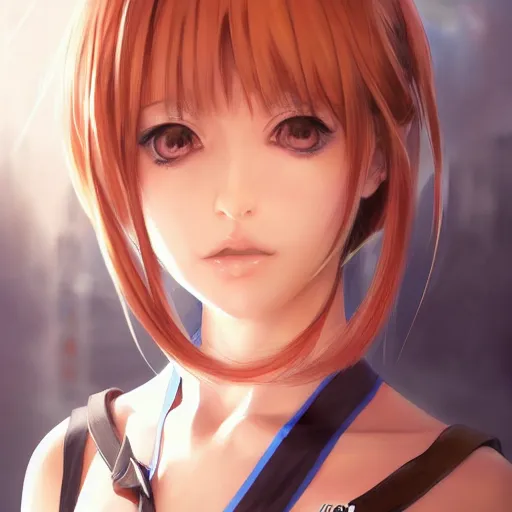 Image similar to anime portrait of Ana dal armas as an anime girl by Stanley Artgerm Lau, WLOP, Rossdraws, James Jean, Andrei Riabovitchev, Marc Simonetti, and Sakimichan, trending on artstation