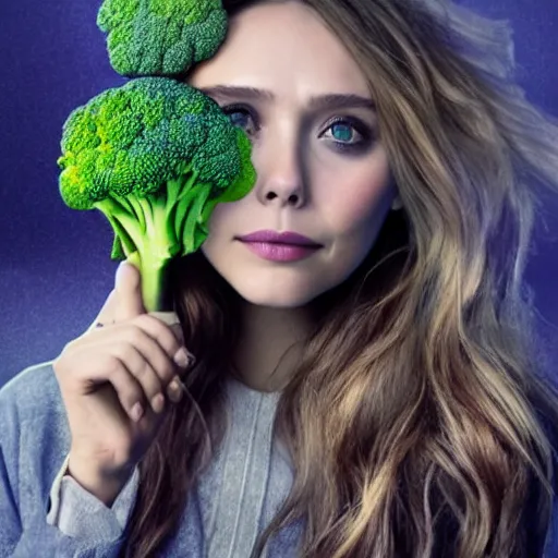 Image similar to elizabeth olsen has [ [ broccoli for a face ] ]!!, trending on cgsociety, 4 k quality, intricate