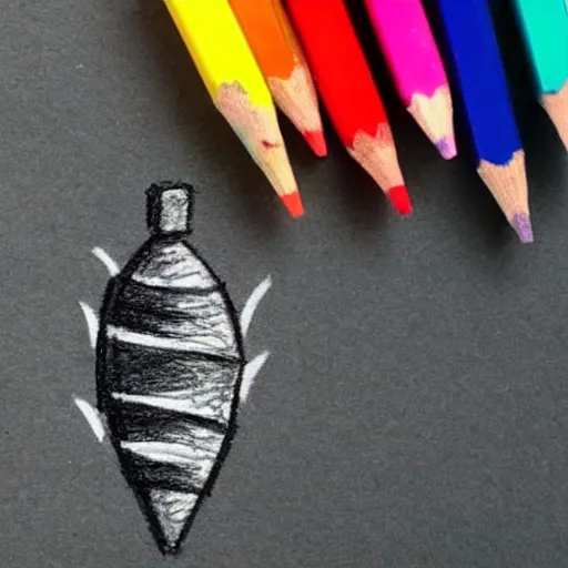 Prompt: crayon drawing of a pencil next to a pencil drawing of a crayon