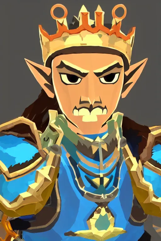 Image similar to an in game portrait of king rhoam from the legend of zelda breath of the wild, breath of the wild art style.