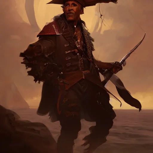 Prompt: A portrait of Obama as a pirate, art by greg rutkowski, matte painting, trending on artstation, very detailed