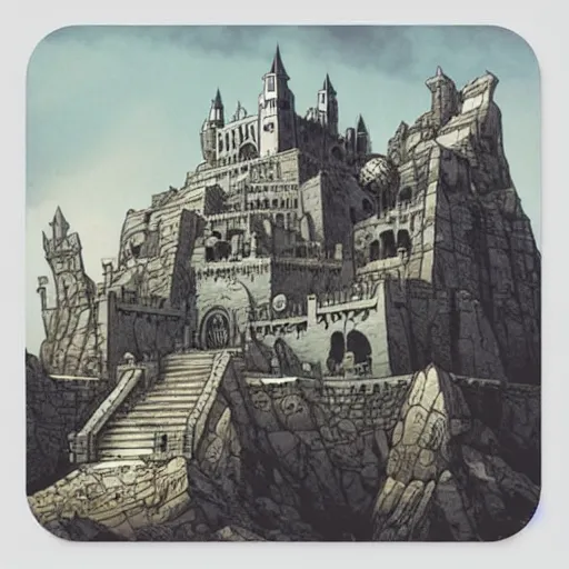 Image similar to square sticker of minas tirith by Joe fenton and Mike mignola