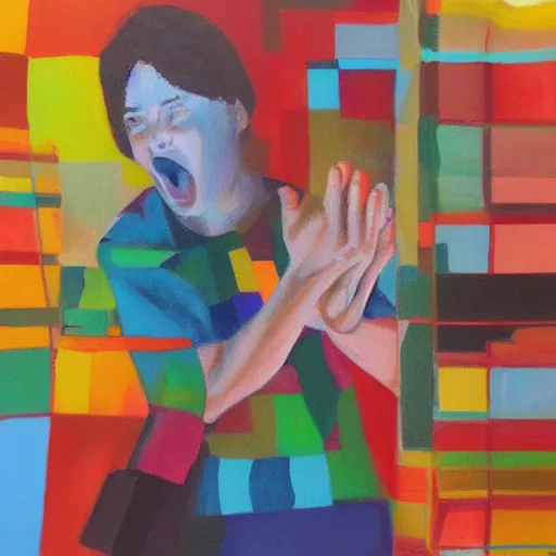 Prompt: living with autism, oil painting, high octane