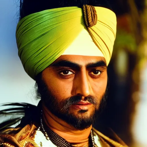 Prompt: Kodak portra 160, 4K, closeup portrait: famous indian sikh in low budget kagemusha movie remake, meet the actor behind the scenes