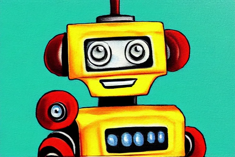 Prompt: a cute little robots painting by rolando, cyril