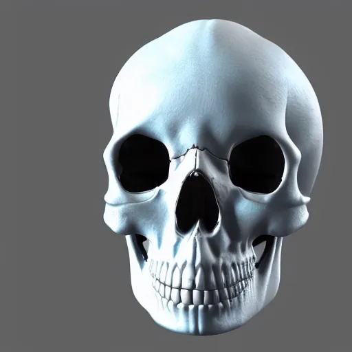 Image similar to a porcelain human skull, highly detailed, global illumination, ray tracing, blue cracks, ornate