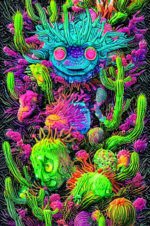 Image similar to creature sushi roots cactus elemental flush of force nature micro world fluo light deepdream