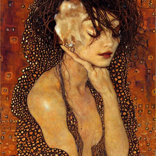 Image similar to seductive goddess in desert, intricate detail, klimt, royo, whealan,