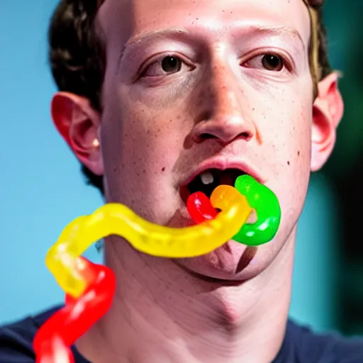 Image similar to photo of mark zuckerberg mouth full of gummy worms