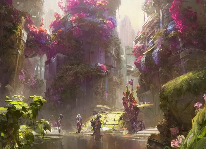 Image similar to cyberpunk flower bloom by vladimir volegov and alexander averin and peder mørk mønsted and adrian smith and raphael lacoste