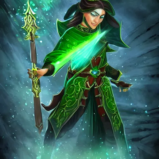 Prompt: green jade gem assassin, holding daggers on two hands, green gems, hearthstone coloring style, epic fantasy style art, fantasy epic digital art