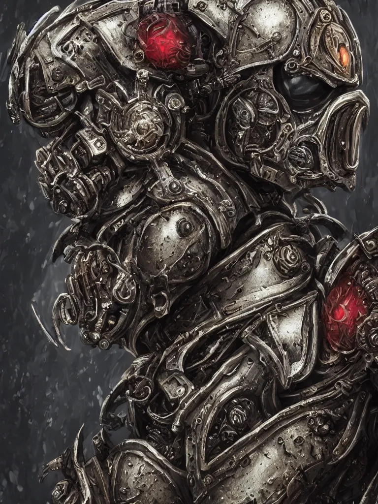 Image similar to portrait art of 8k ultra realistic undead space marine, decaying, exquisite helmet detail , detailed intricate ornate armour,eldritch horror, cybernetic, full of colour, cinematic lighting, battered, trending on artstation, 4k, hyperrealistic, focused, extreme details,unreal engine 5, cinematic, masterpiece, art by ayami kojima, giger