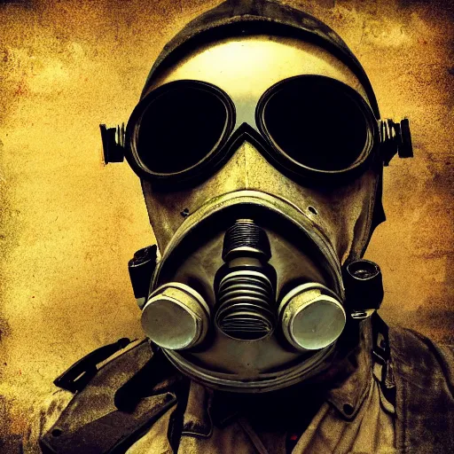 Prompt: A fighter pilot wearing a gasmask and goggles, digital photo, realistic, gritty
