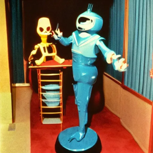 Image similar to animatronic from the 70s, color photo from the 70s