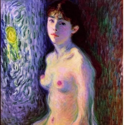 Prompt: Claude Monet, Impressionist Artists, beautiful women after Borg assimilation, detailed, ethereal, Cybernetic implant H 768