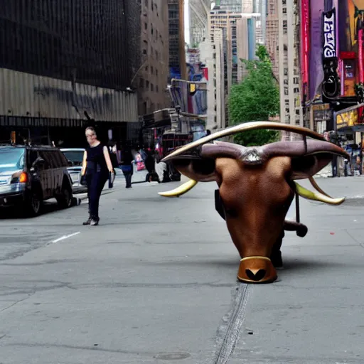 Image similar to a minotaur is loose in new york city