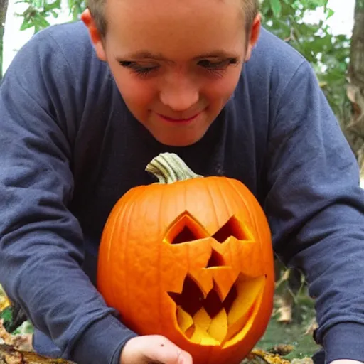 Prompt: pumpkins carving a human head