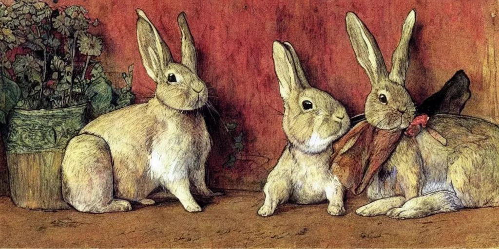 Image similar to a rabbit in the style carl larsson