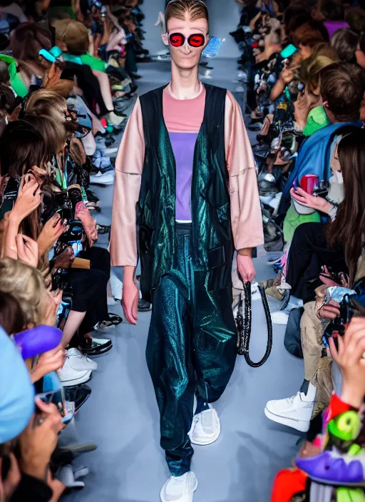 Image similar to hyperrealistic and heavy detailed balenciaga runway show of rick and morty , Leica SL2 50mm, vivid color, high quality, high textured