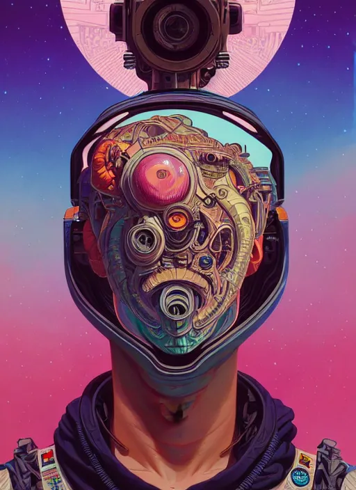 Image similar to high quality high detail portrait of a diesel punk in an alien world,, tristan eaton, victo ngai, artgerm, rhads, ross draws, hyperrealism, intricate detailed, alphonse mucha, 8 k, sci - fi, pastel colors, artstation,