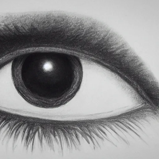 Prompt: a pencil drawing of an eye in the sky, people staring at it, sharp details