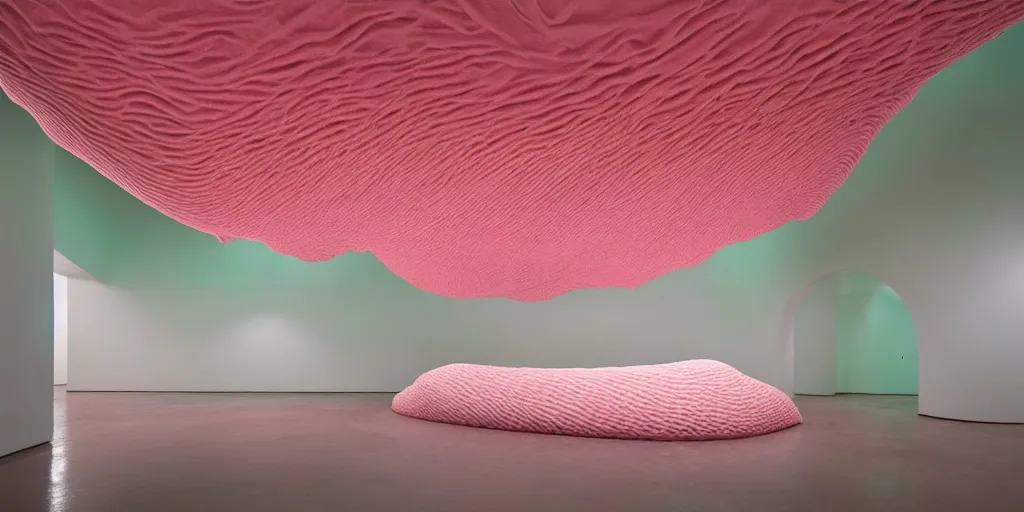 Image similar to soft biomorphic tactile structures by ernesto neto, light - mint with light - pink color, 4 k, insanely quality, highly detailed,