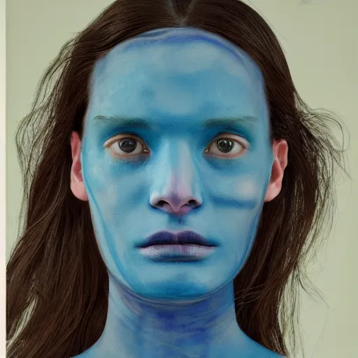 Prompt: portrait of a beautiful girl by Vanessa Beecroft blue skin