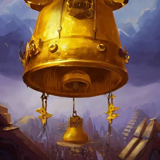 Image similar to a holy giant bell made of gold, yellow theme, bright art masterpiece artstation. 8 k, sharp high quality artwork in style of jose daniel cabrera pena and greg rutkowski, concept art by tooth wu, blizzard warcraft artwork, hearthstone card game artwork, giant bell