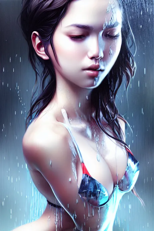 Prompt: Soaked portrait by Artgerm and WLOP