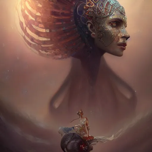 Image similar to beautiful portrait of imposing biomechanical Djinn by charlie bowater, mandy jurgens, gustav klimt, octane render, 4k, high detail, by tom bagshaw, powerful