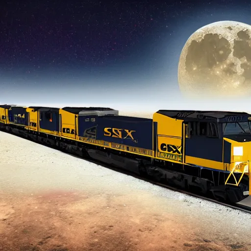 Prompt: csx locomotive on the moon