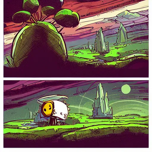 Image similar to a landscape, artwork by skottie young