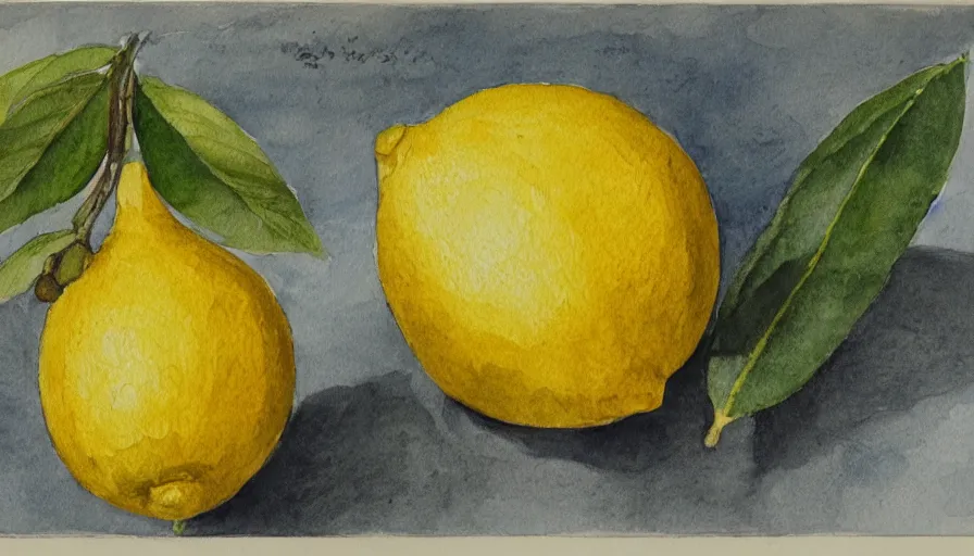 Prompt: encyclopedia drawing of lemon, watercolor, manuscript