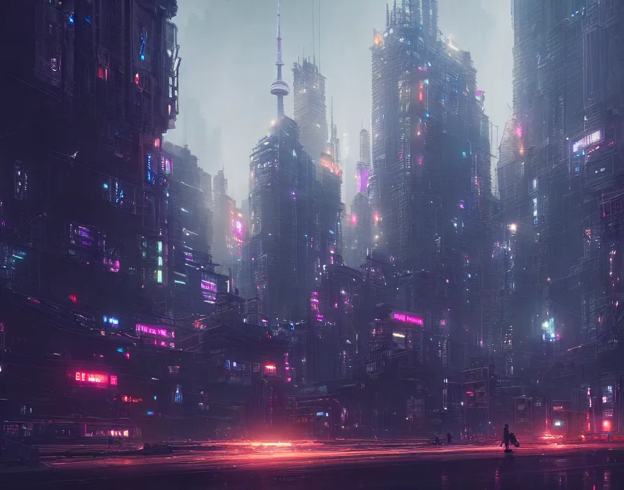 The city of Toronto, cyberpunk, by Greg Rutkowski, | Stable Diffusion ...