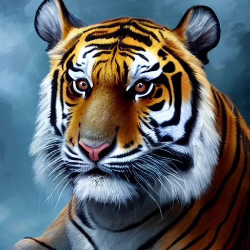 a detailed portrait of a tiger roaring, by justin