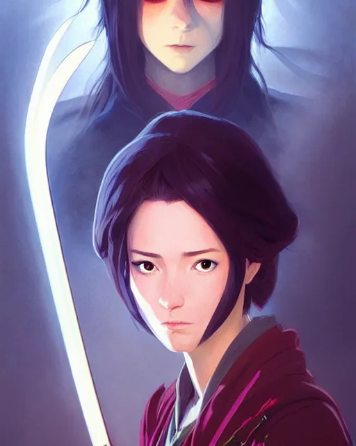 Image similar to portrait of four handed swordsman | | very very fantasy!!!, fine - face, audrey plaza, realistic shaded perfect face, fine details. anime. realistic shaded beautiful lighting poster by ilya kuvshinov katsuhiro otomo ghost - in - the - shell, magali villeneuve, artgerm, jeremy lipkin and michael garmash and rob rey