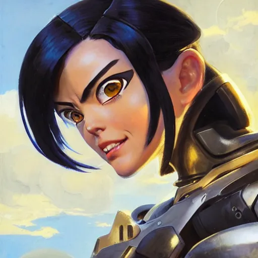 Image similar to greg manchess portrait painting of partially armored battle angel alita as overwatch character, medium shot, asymmetrical, profile picture, organic painting, sunny day, matte painting, bold shapes, hard edges, street art, trending on artstation, by huang guangjian, gil elvgren, ruan jia, greg rutkowski, gaston bussiere