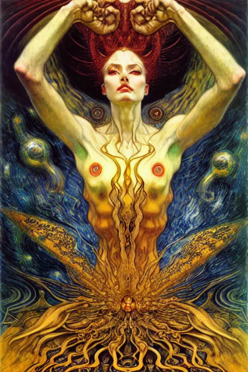 Image similar to Divine Chaos Engine by Karol Bak, Jean Delville, William Blake, Gustav Klimt, and Vincent Van Gogh, symbolist, visionary