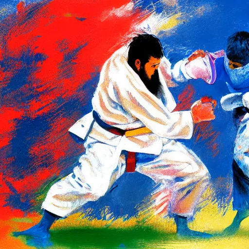 Prompt: painting of a bjj fighter, by leroy neiman