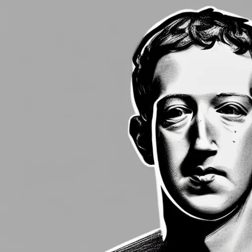 Prompt: a scribbled image of Mark Zuckerberg, linear illustration, black and white