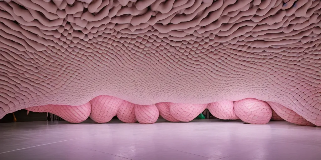 Prompt: biomorphic inflated latex structures by ernesto neto, light - mint with light - pink color, 4 k, insanely quality, highly detailed,