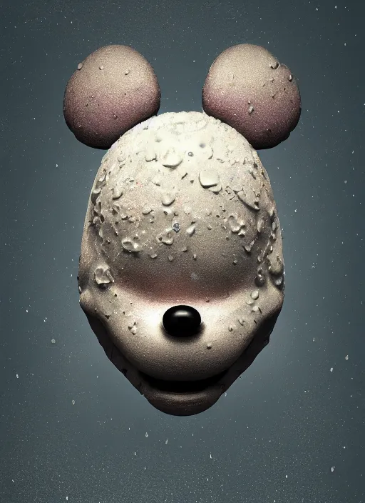 Image similar to mickey mouse head, fractal, broken, wet, mycelium, radiant alien, rococo, baroque, automotive, bio-mechanical, porcelain, iridescent sub surface scattering, octane render