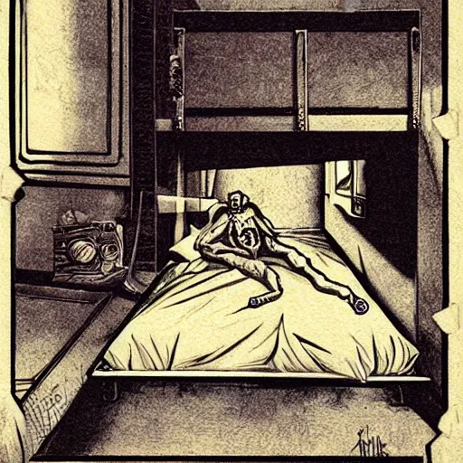 Image similar to the monster under the bed, horror art